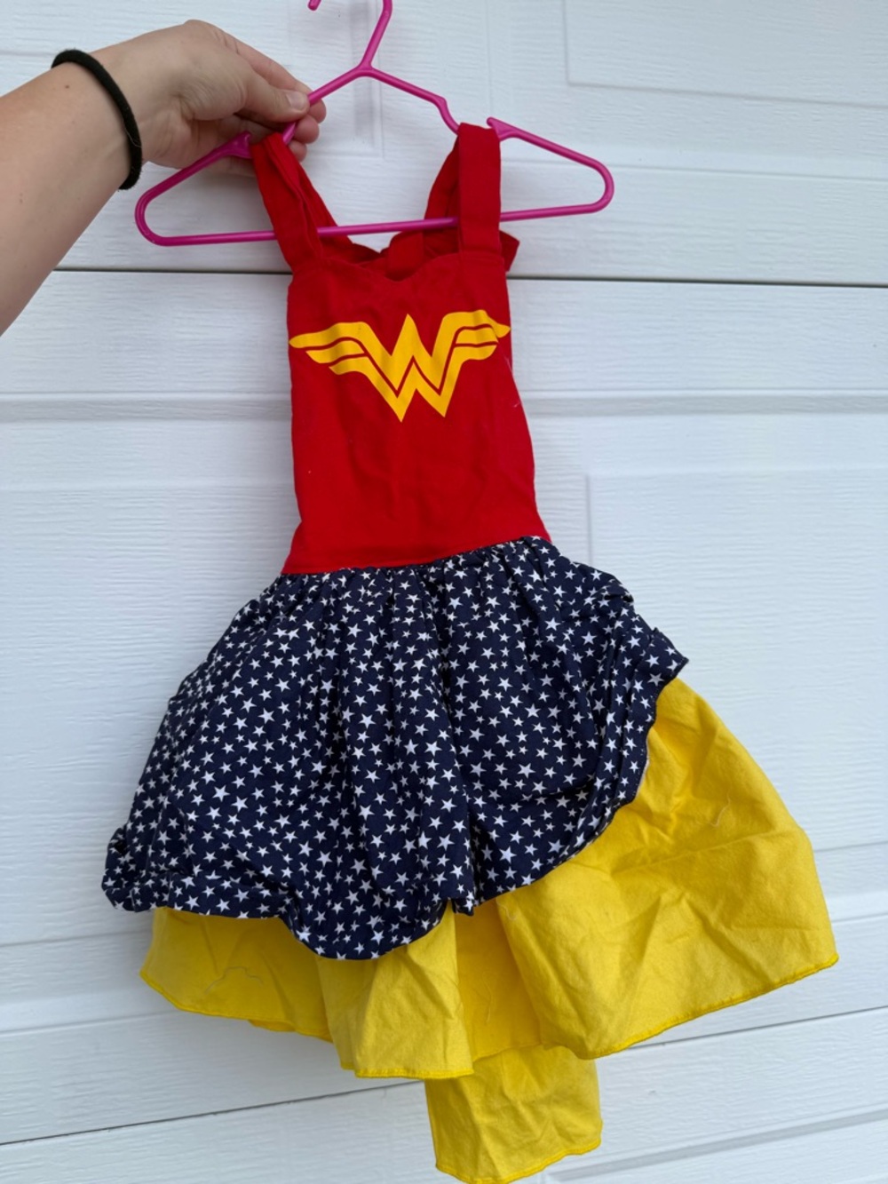 Girls Red & Yellow Superhero Wonder women Dress with Star Skirt